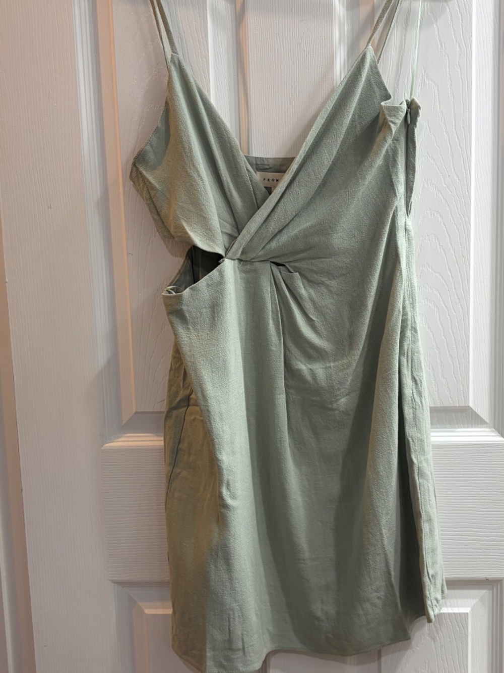 New Promesa Linen Blend Spaghetti Strap Dress Sundress Key Hole Side Cut Out - Picture 4 of 8